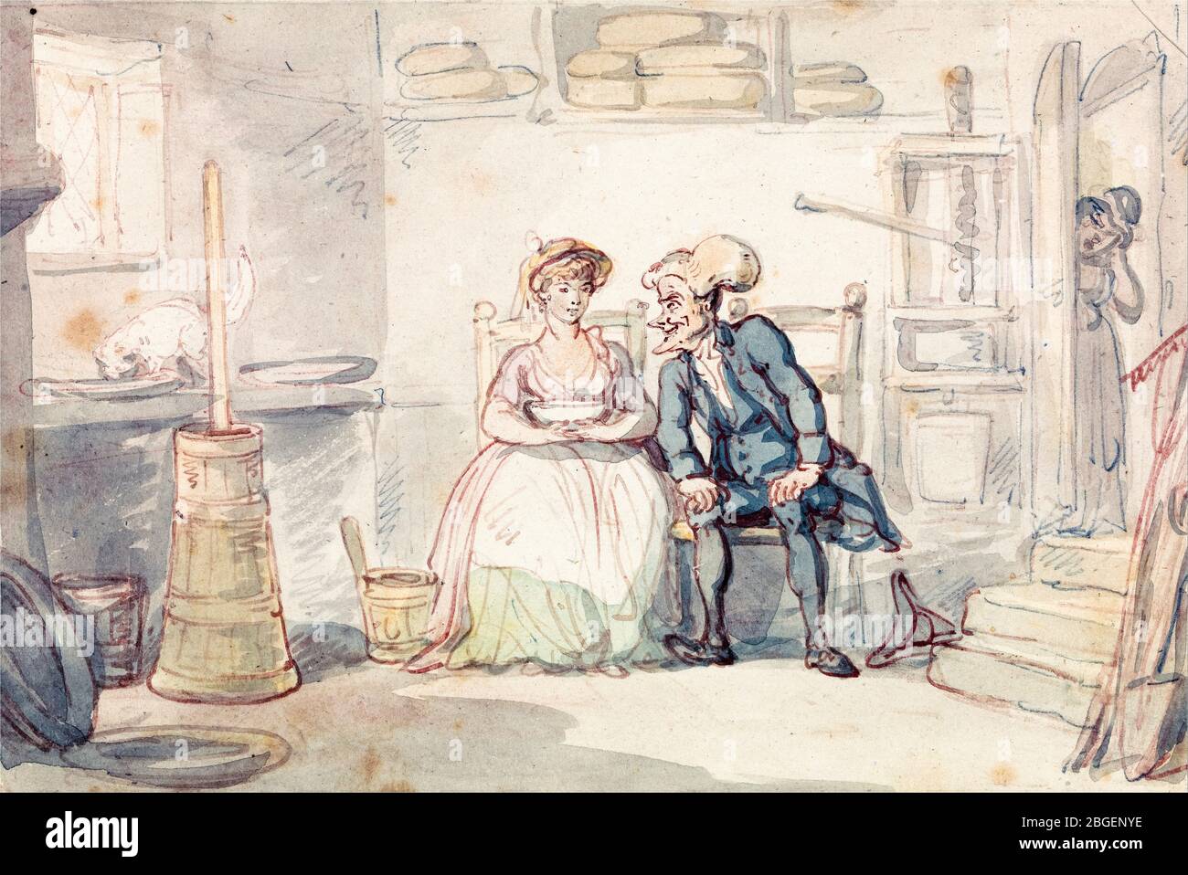 Thomas Rowlandson, Dr Syntax and Dairymaid, (Milkmaid), drawing, drawings, 1821 Stock Photo