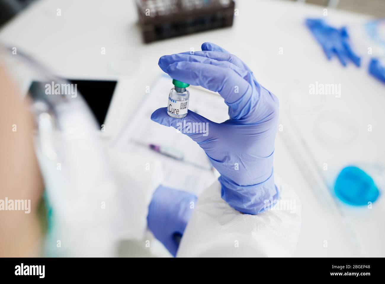 High angle view of hands holding the cure Stock Photo