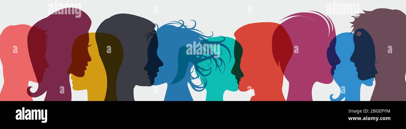 Crowd. Workers group, people in transparency.  Vector banner background. Social community pattern of diverse people group in modern style Stock Vector
