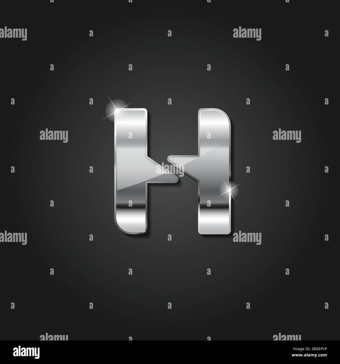 letter H shiny silver metallic color lettermark logo vector design isolated on the dark background Stock Vector
