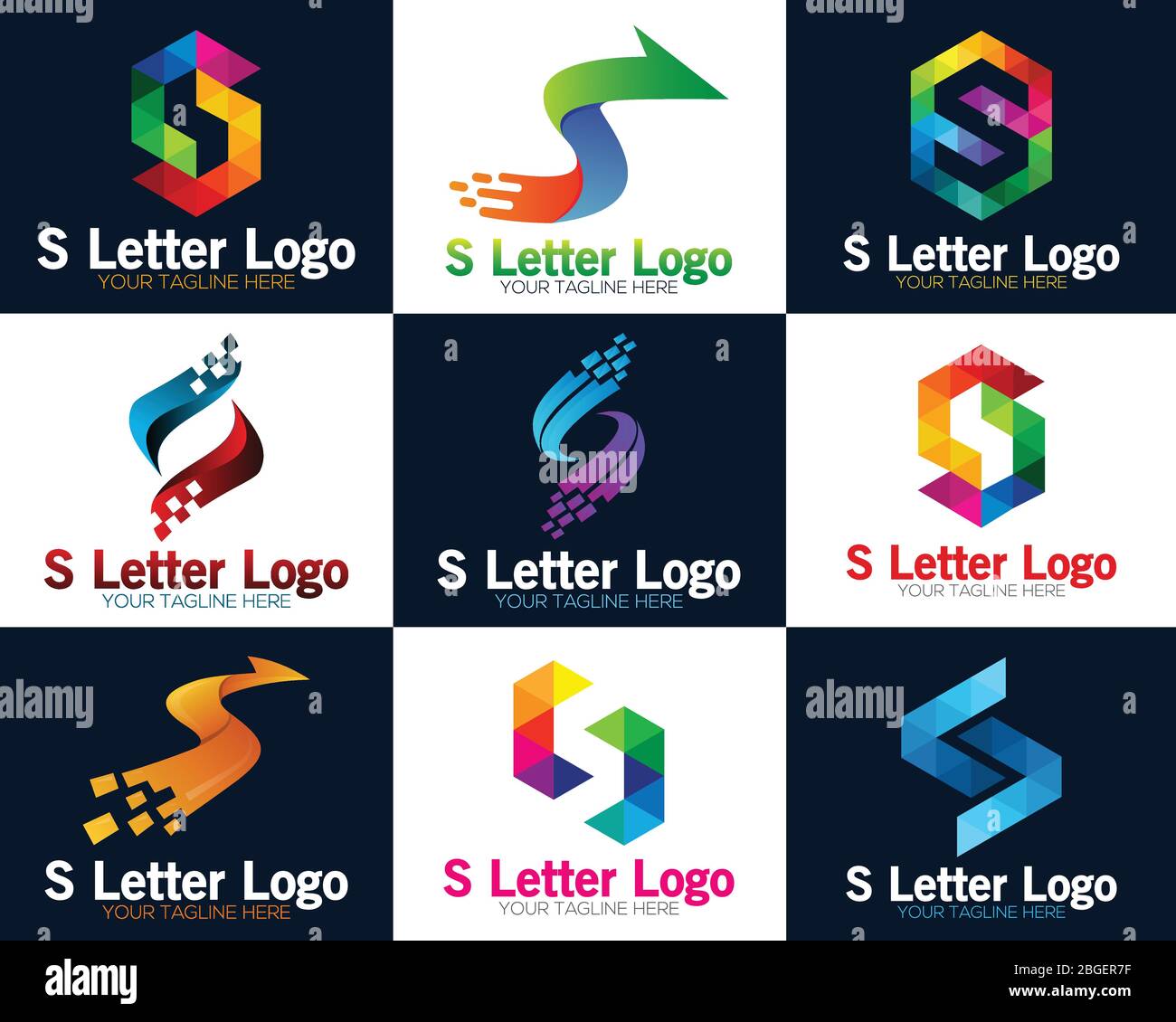 Pixel art design of the S letter logo. S Letter Pixel Multiply Colorful Logo Design Template. Letter S logo for technology. Stock Vector