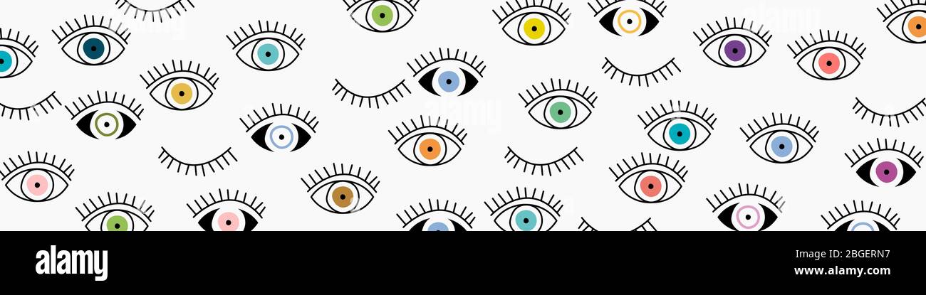 Eye seamless pattern. Vector hand drawn. Open and close eyes with lash banner background Stock Vector