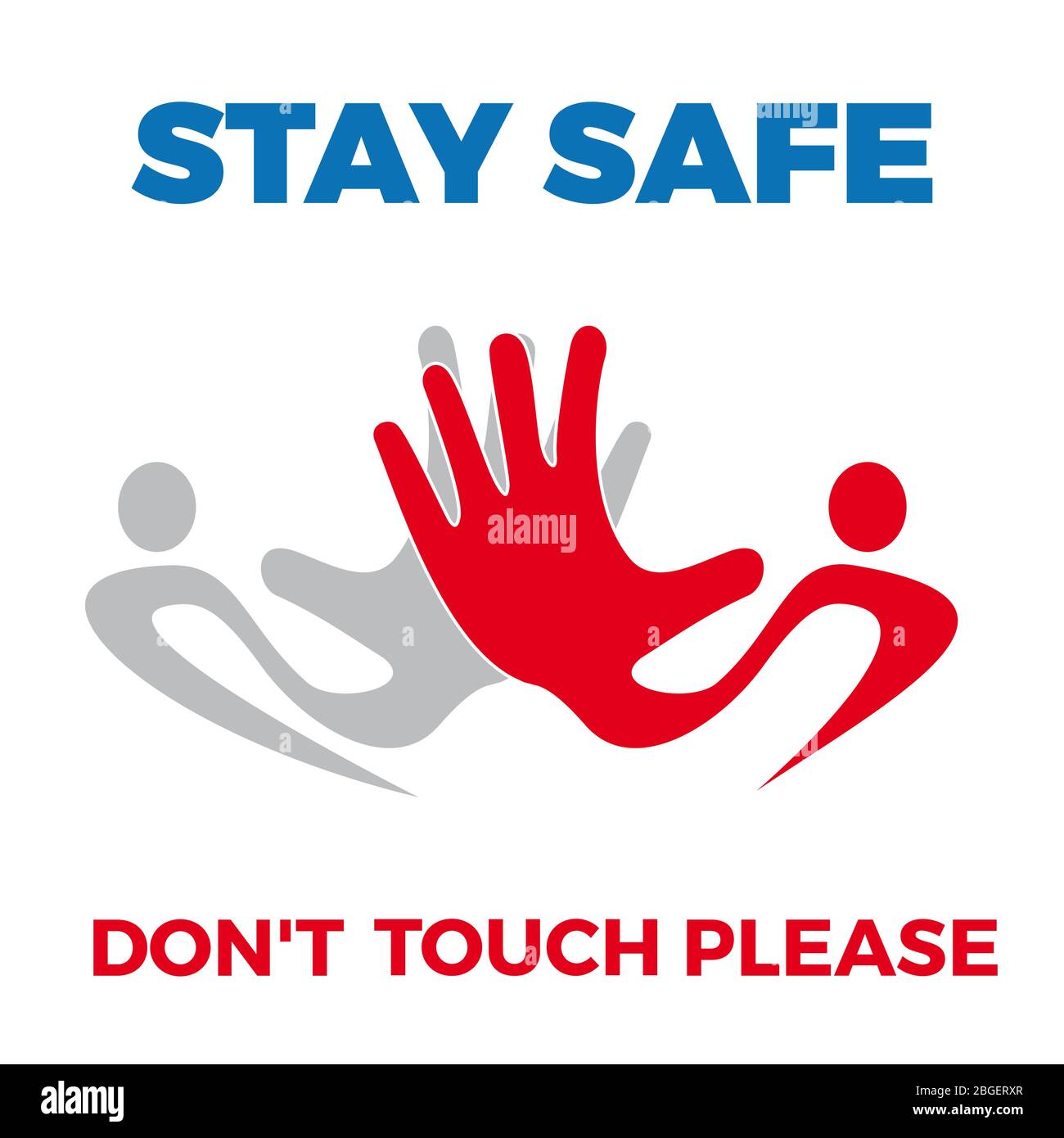 Warning label Coronavirus with hand. Don't touch please, stay safe. Vector illustration Stock Vector
