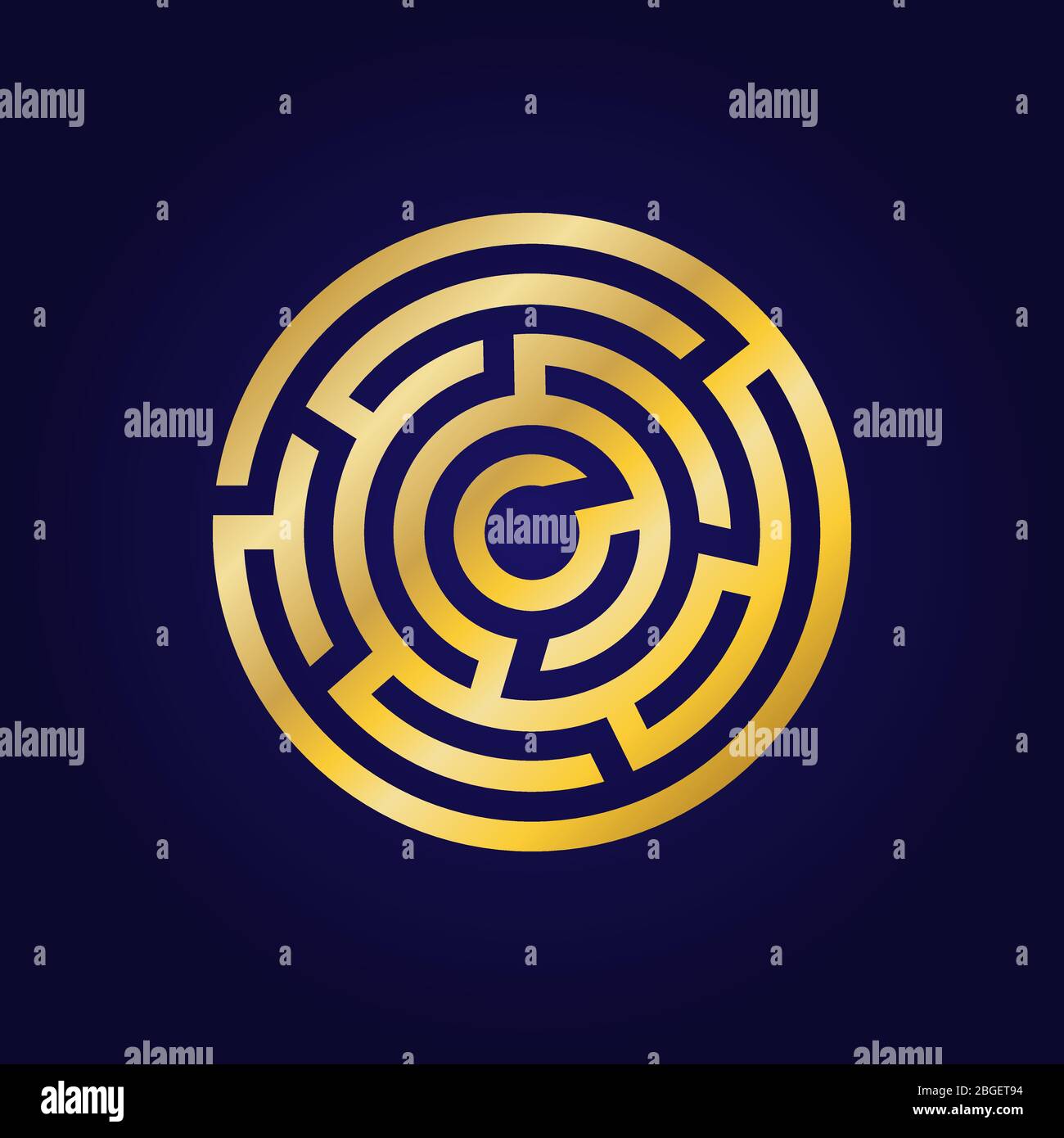 Labyrinth golden icon. Maze and intricacy, confuse logo symbol. Flat