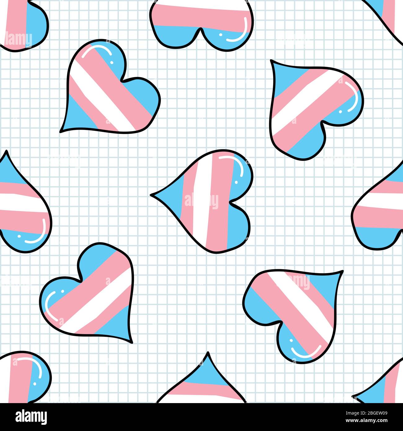 Cute Transgender Heart Cartoon Seamless Vector Pattern Hand Drawn Isolated Pride Flag For Lgbtq