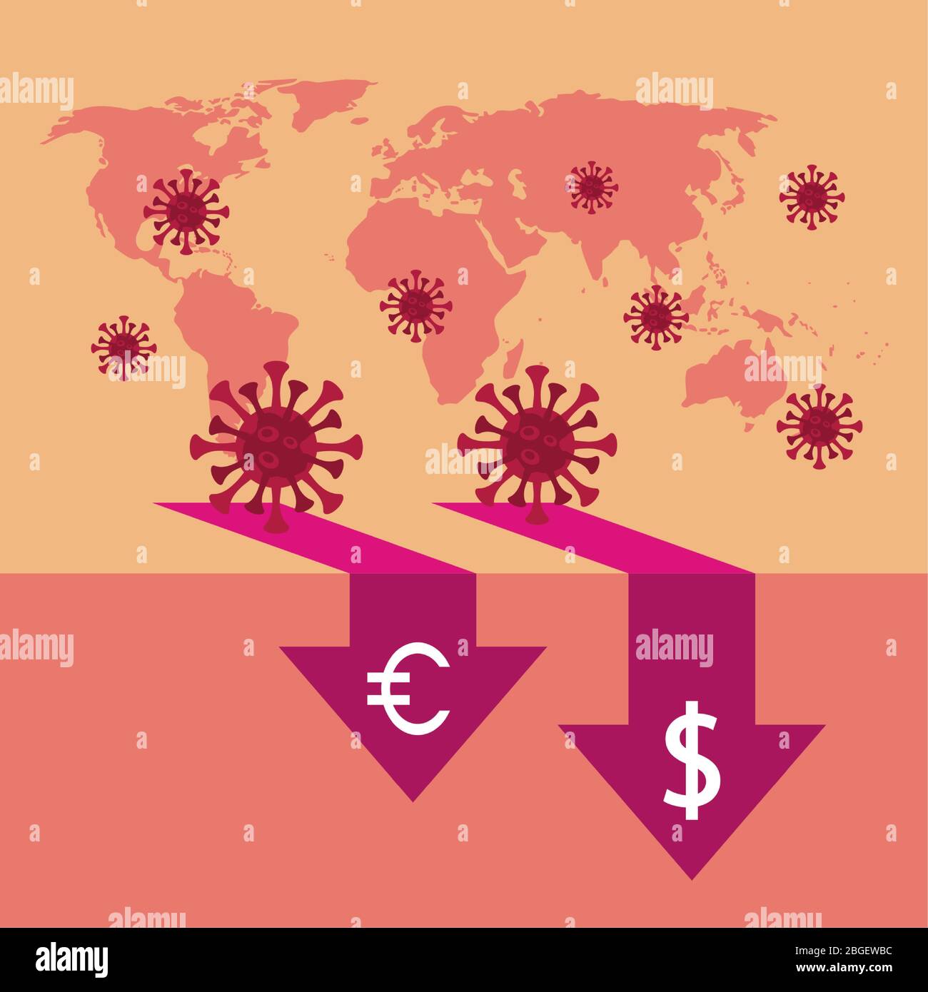 economy and covid19 statistics with arrows in earth maps Stock Vector ...