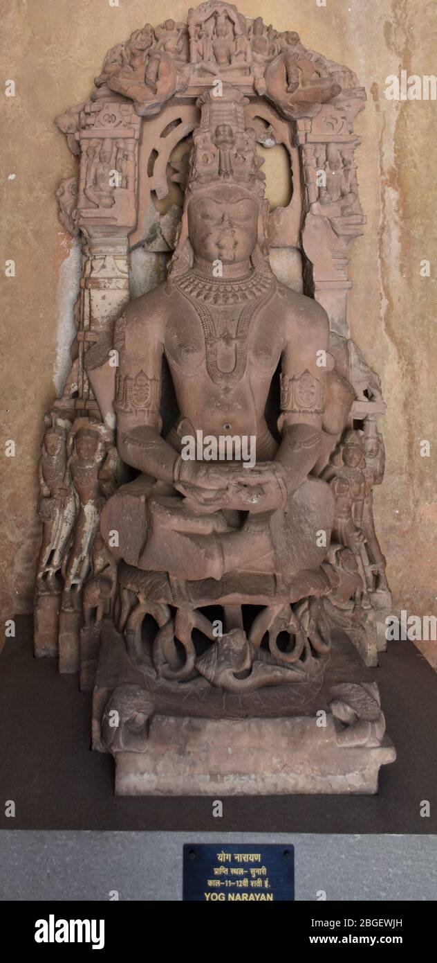 Gwalior, Madhya Pradesh/India - March 15, 2020 : Sculpture of Yog Narayan built in 11-12th Century A.D. Stock Photo