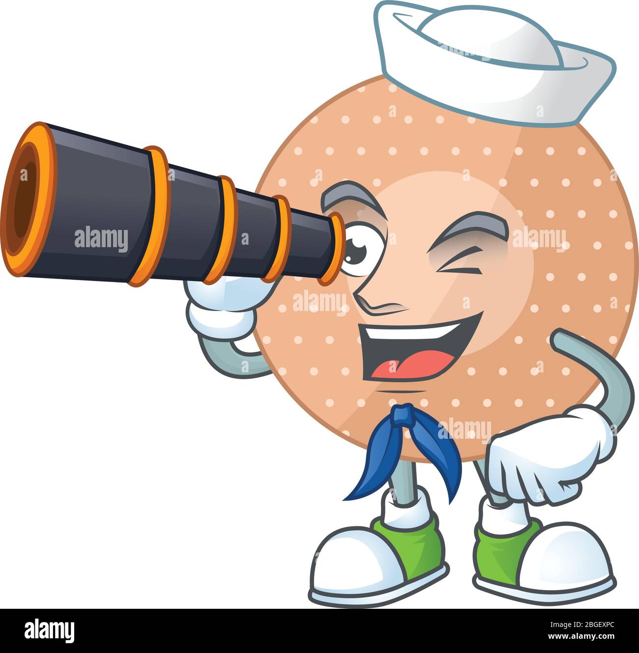 Rounded bandage in Sailor cartoon character style using a binocular