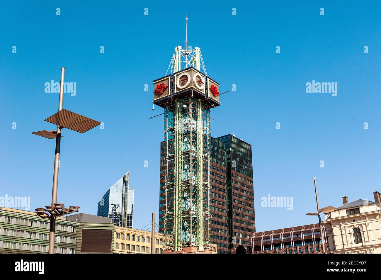July 26, 2013. View of the streets of Oslo, Norway. Clock in the Central station Area in Oslo. Editorial Stock Photo