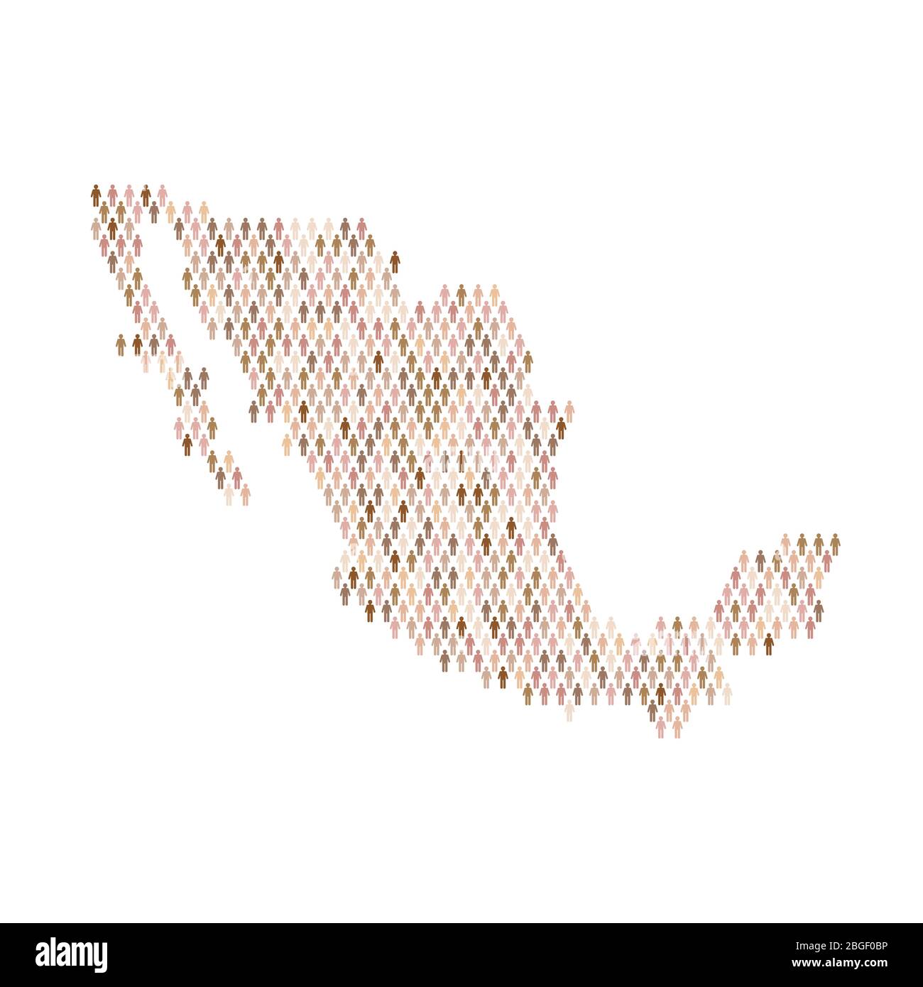 Mexico population infographic. Map made from stick figure people Stock Vector