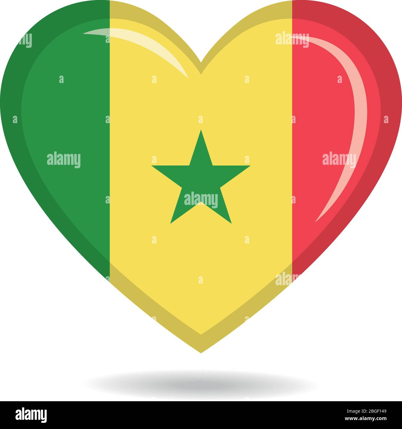 Senegal national flag in heart shape vector illustration Stock Vector