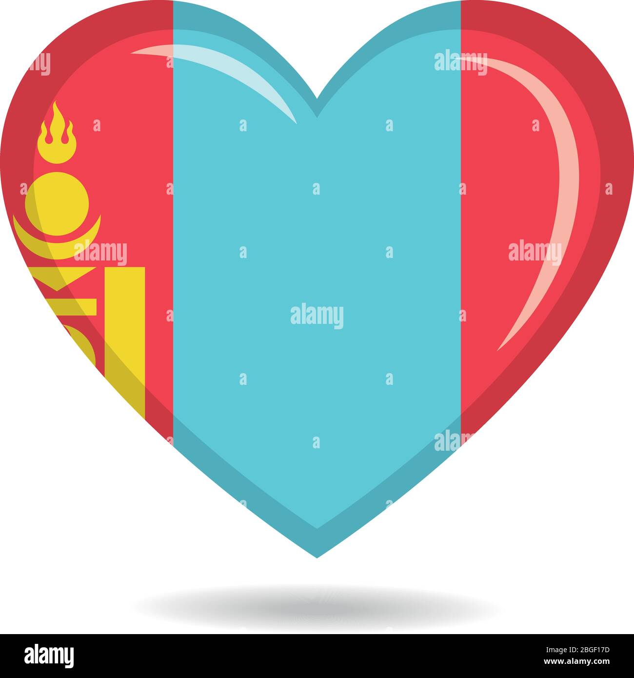 Mongolia national flag in heart shape vector illustration Stock Vector