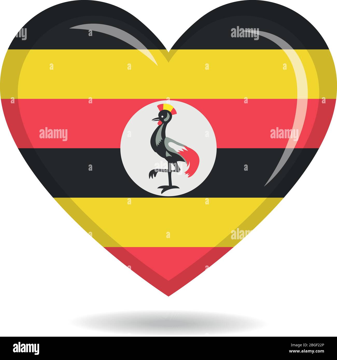 Uganda national flag in heart shape vector illustration Stock Vector