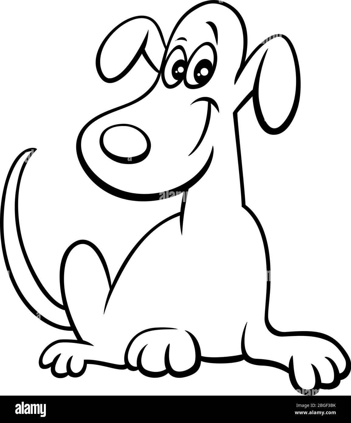 Black and White Cartoon Illustration of Cute Playful Dog Comic Animal ...