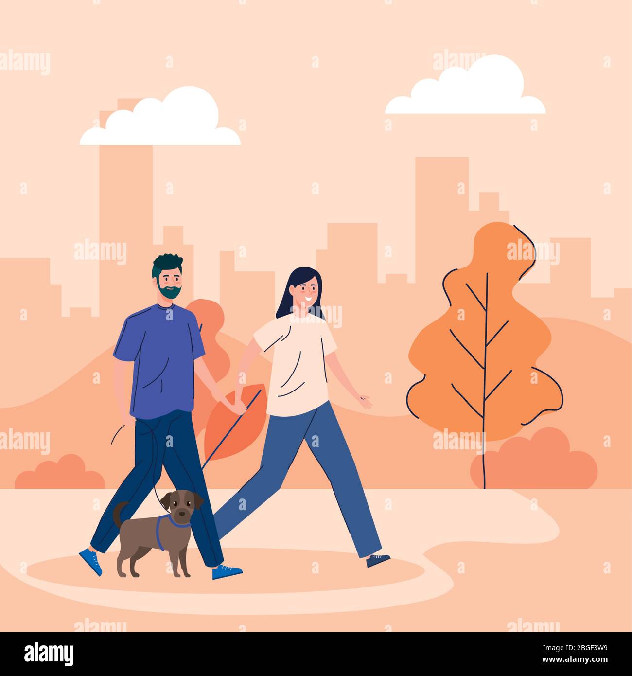 couple walking with dog in landscape Stock Vector Image & Art - Alamy