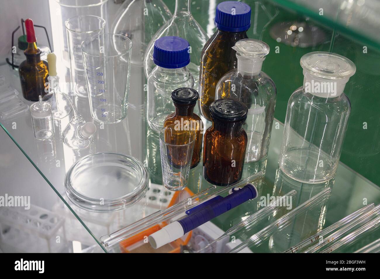 Variety of medical test tubes and vessels. Pharmacology Stock Photo Alamy