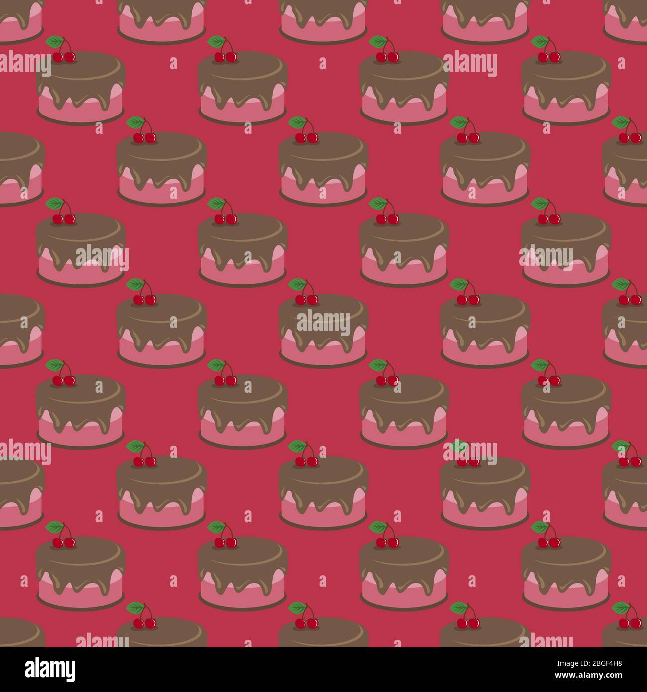 Cream choco cherry cake tasty seamless background pattern Stock Vector