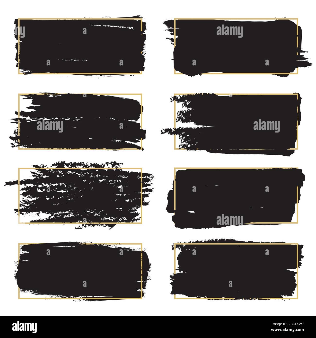 Dirty grunge design elements - black paint artistic frames. Set of black splash texture, paintbrush splash banner. Vector illustration Stock Vector