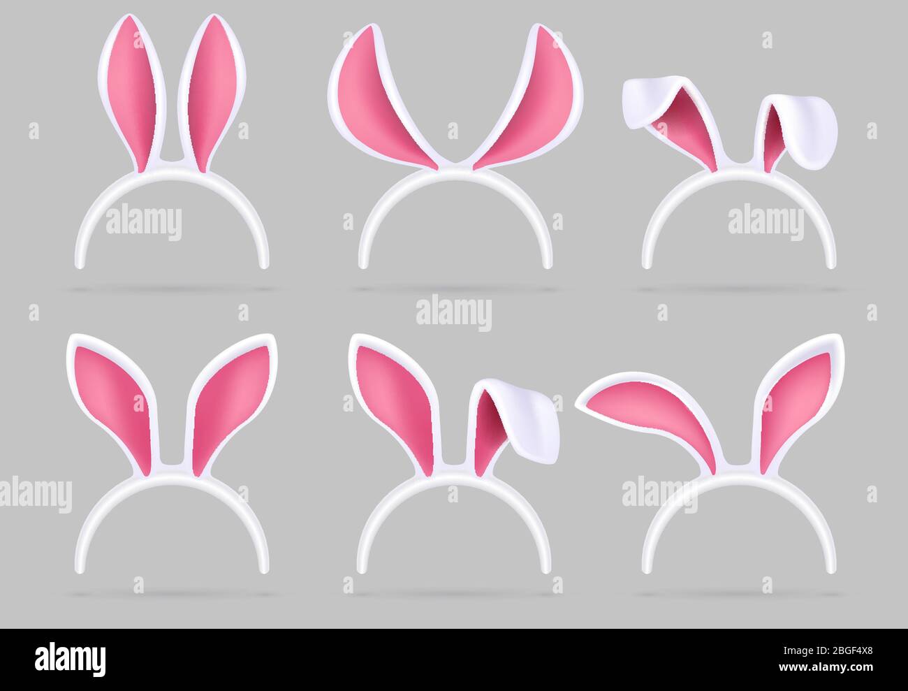 Bunny ears mask. Easter rabbit costume photo booth isolated vector set
