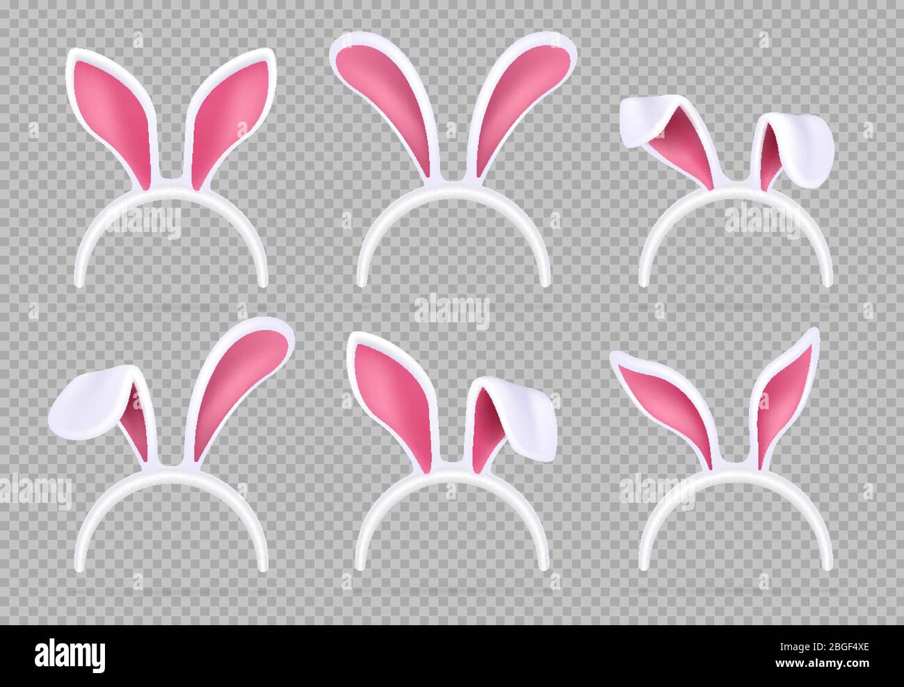 Isolated realistic rabbit ears. Funny easter bunny vector masks