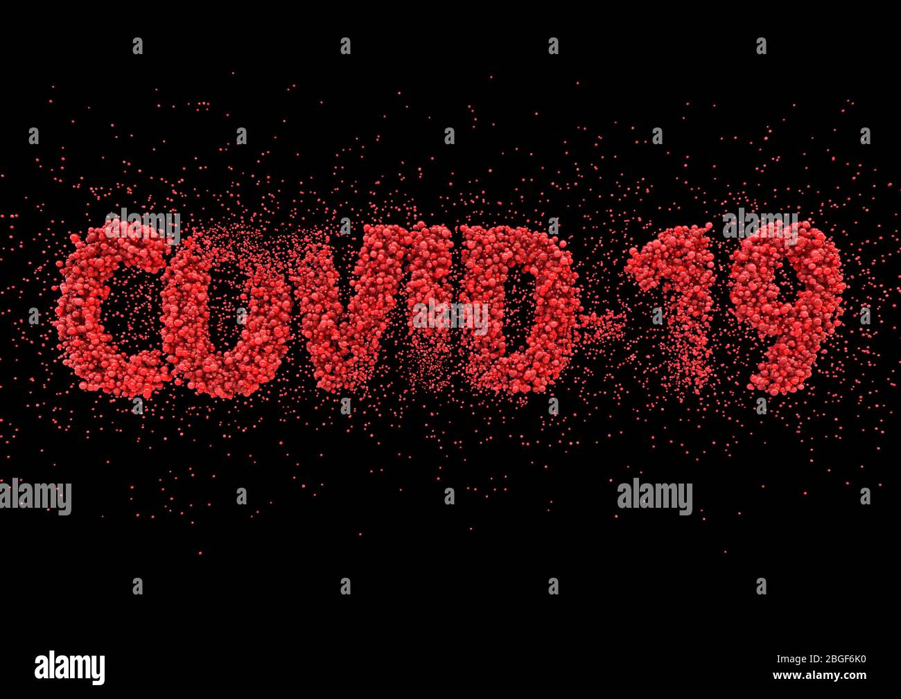 A close up view text made up of red virus molecules spelling out the word  covid-19 on a black background - 3D render Stock Photo - Alamy