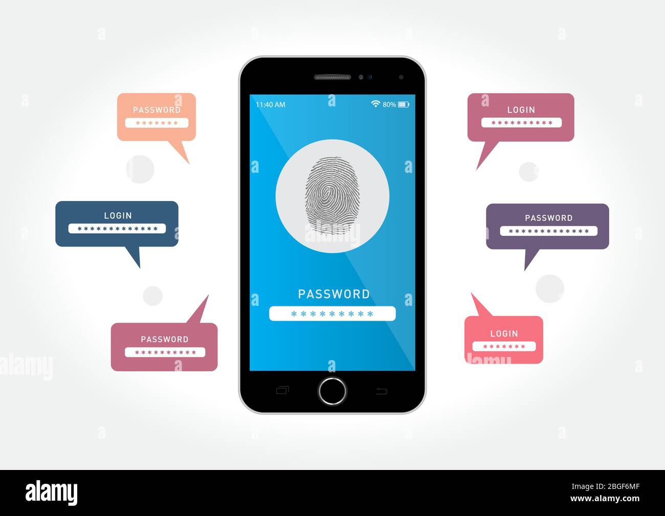 Vector graphics depicting a black smartphone with a data security ...
