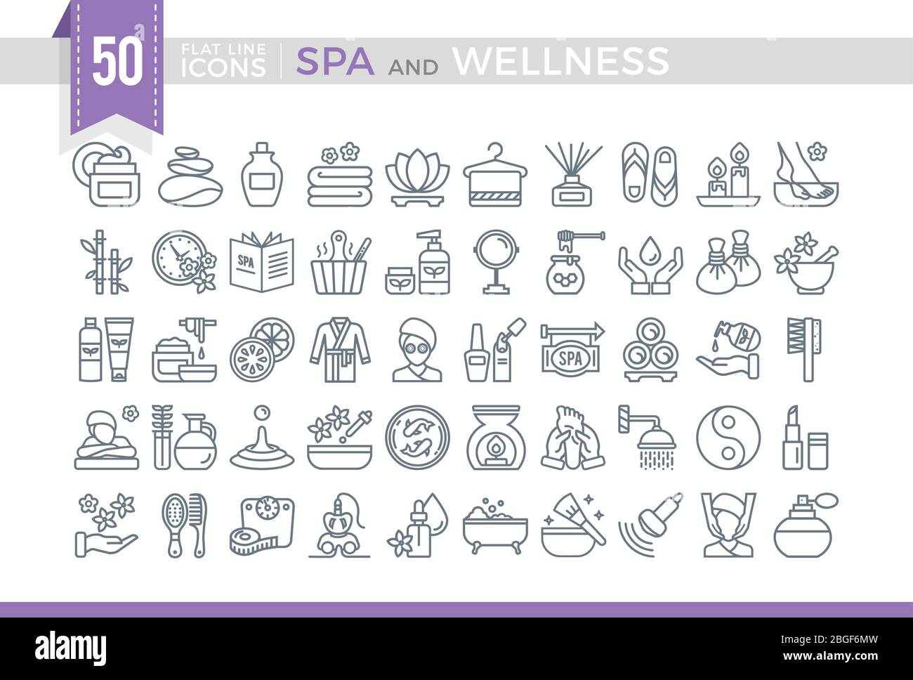 Set Vector Flat Line Icons SPA and Wellness. Stock Vector