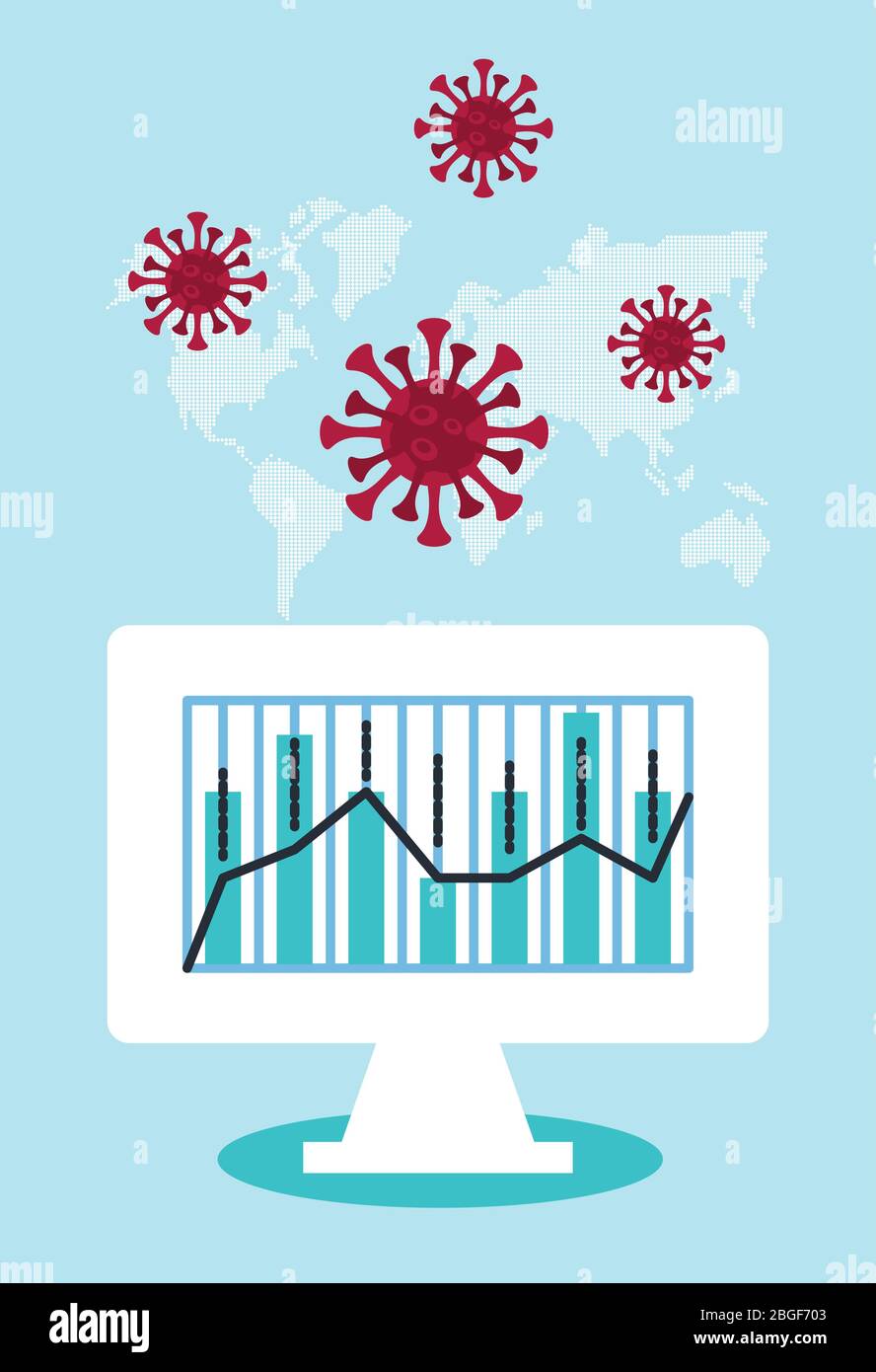 economy and covid19 statistics with arrows and desktop Stock Vector ...