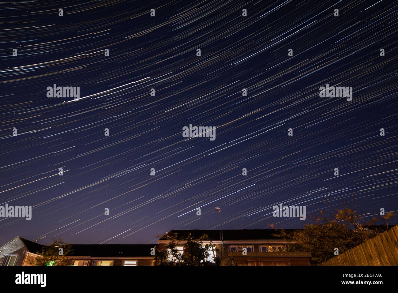 Lyrid meteor shower and space x satellites long exposure star trails from Northamptonshire England Stock Photo