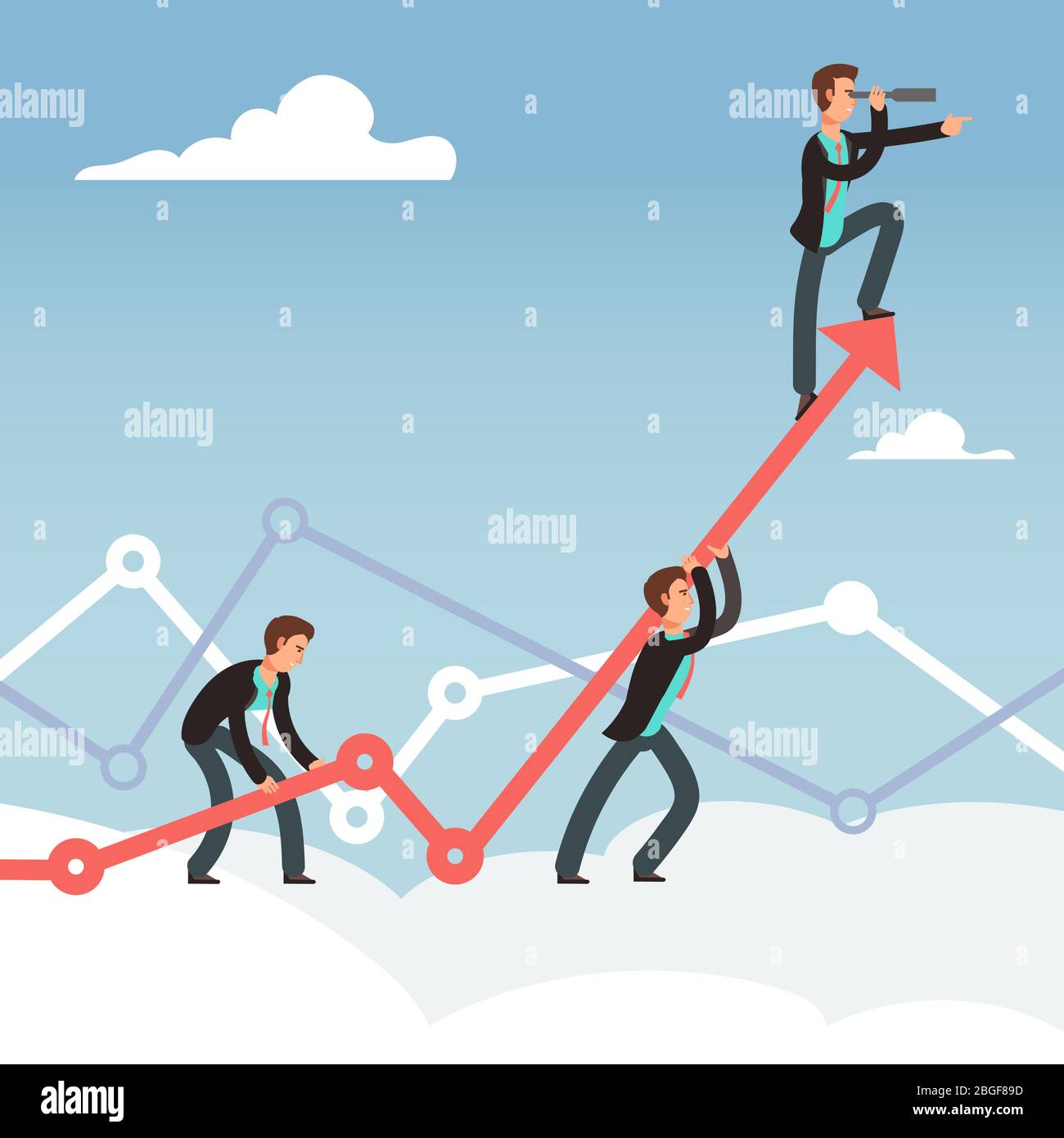 Corporate works and team effort for business growth vector concept. Effort business and achievement, ambition and growth illustration Stock Vector