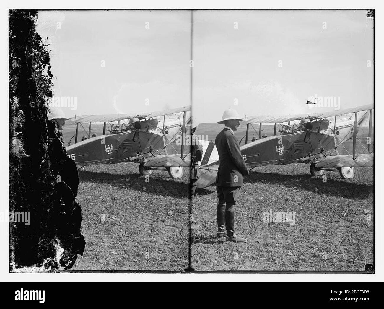 Herbert Samuel beside Col. Lawrence's airplane before takeoff to el-Azrak Stock Photo