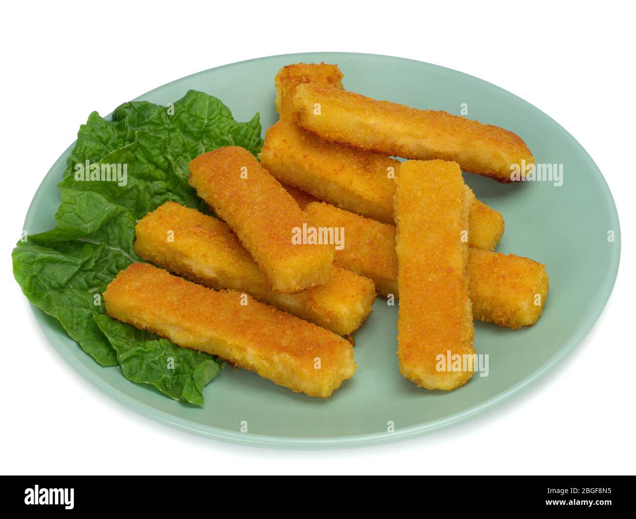 Fish fingers made of fish fillet in a plate Stock Photo