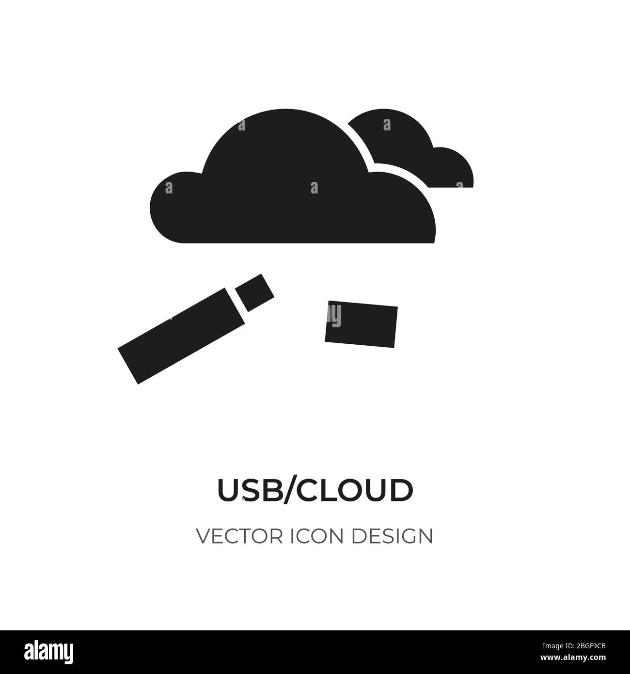Glyph usb and cloud icons. Graphic sign digital tool technology storage information. Template logo design for web site, app, ui. Pictogram simple silhouette transfer data. Isolated vector illustration Stock Vector