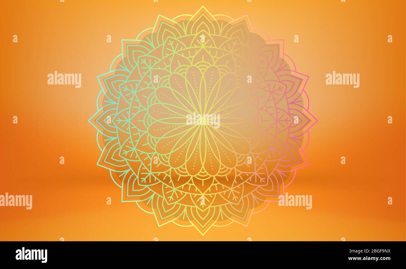 ornamental round lace pattern on abstract gold background Stock Vector