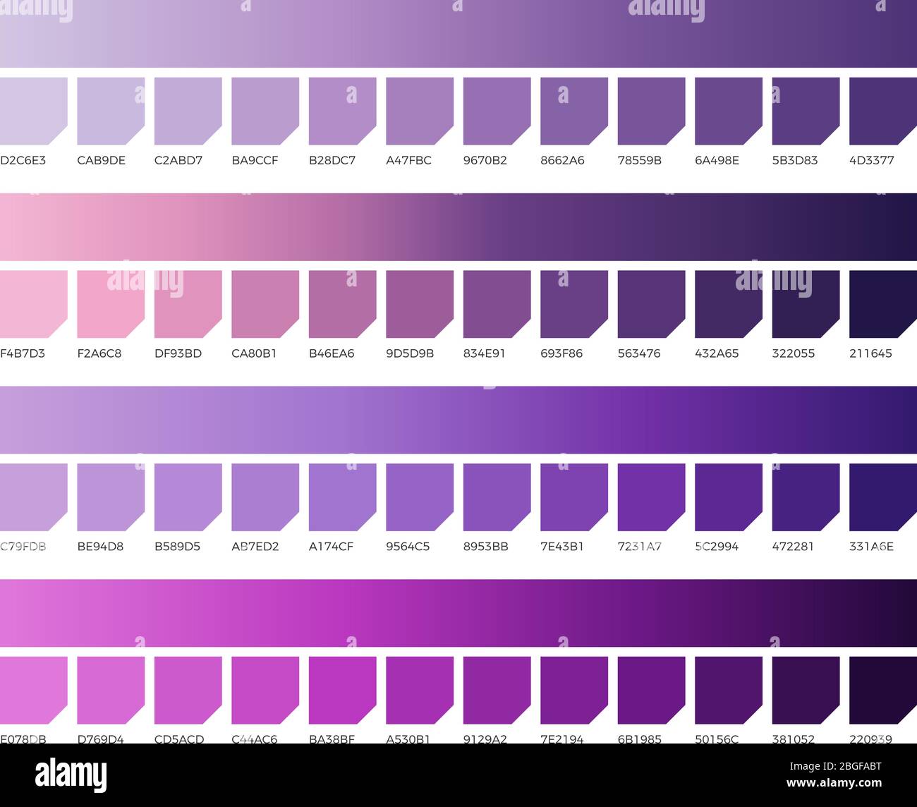 Ultra violet pantone color vector swatches. Colors of 2018. Violet swatch color, purple and ultra violet, lavender colored illustration Stock Vector