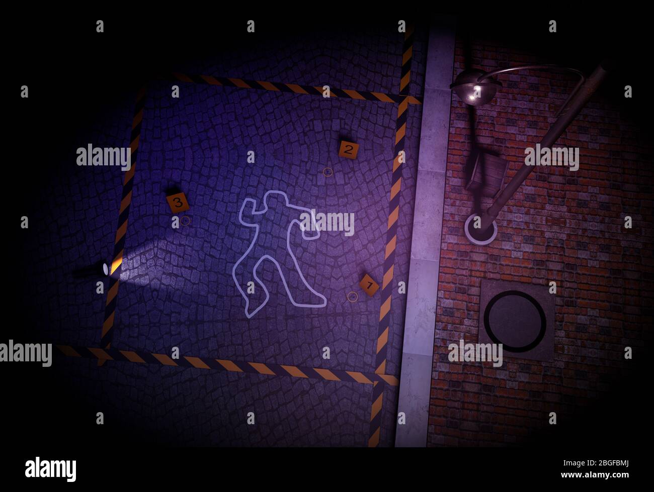 3D render of crime scene with silhouette Stock Photo - Alamy