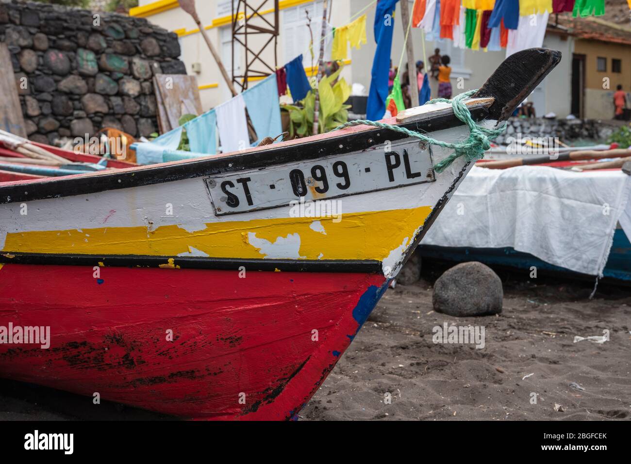 Boats at fishermen's party in Cidade Velha, Cape Verde Stock Photo