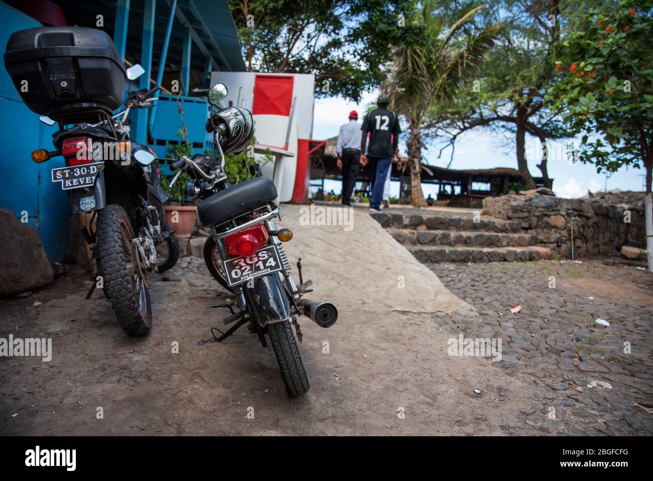 motorcycles in Cidade Velha, Cape Verde Stock Photo