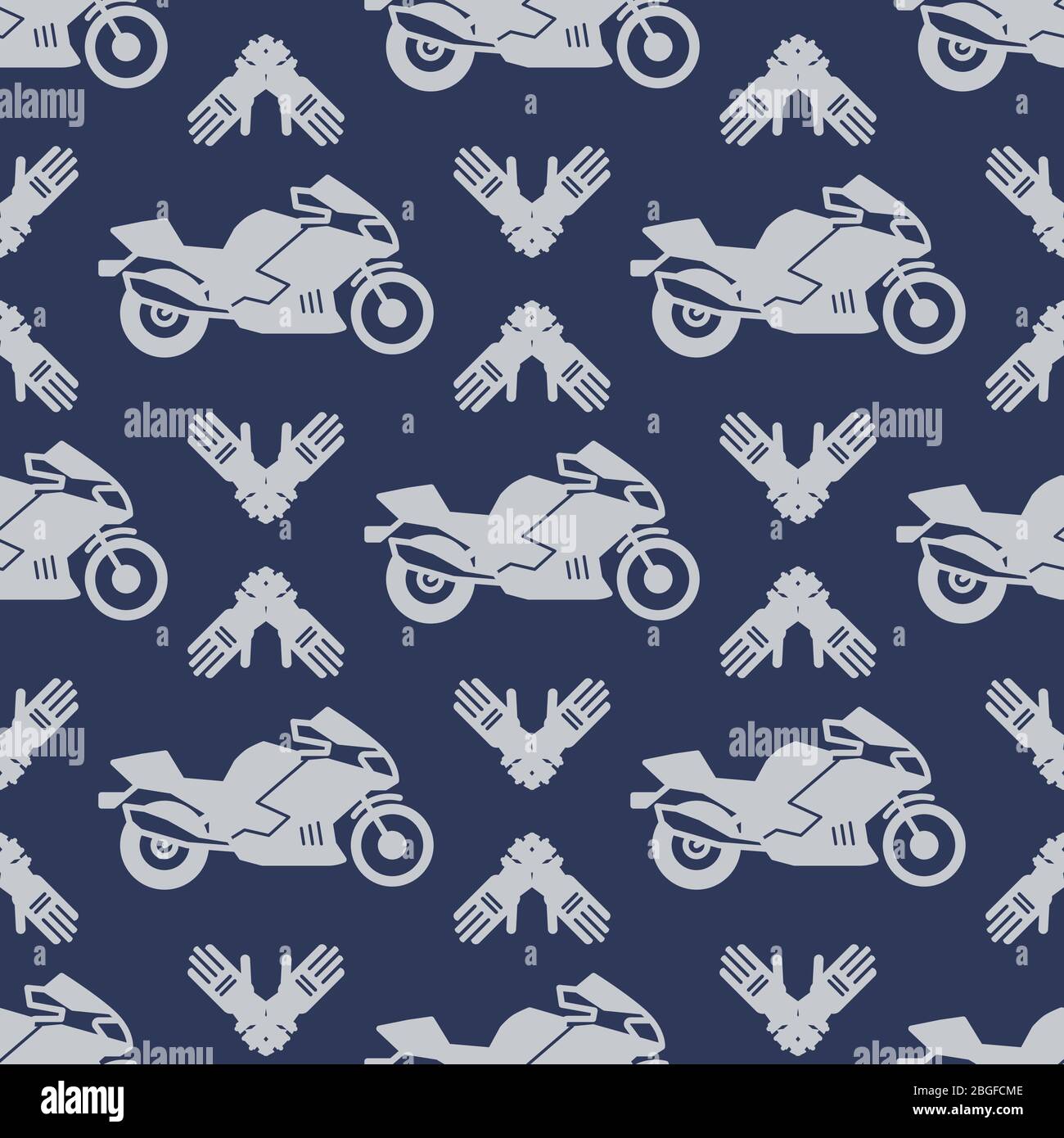 Motosport seamless pattern background with motocycle and accessories. Vector illustration Stock Vector
