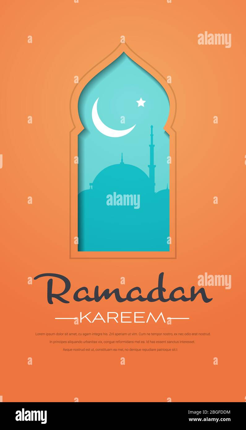 ramadan kareem muslim religion holy month greeting card flat vertical copy space vector illustration Stock Vector