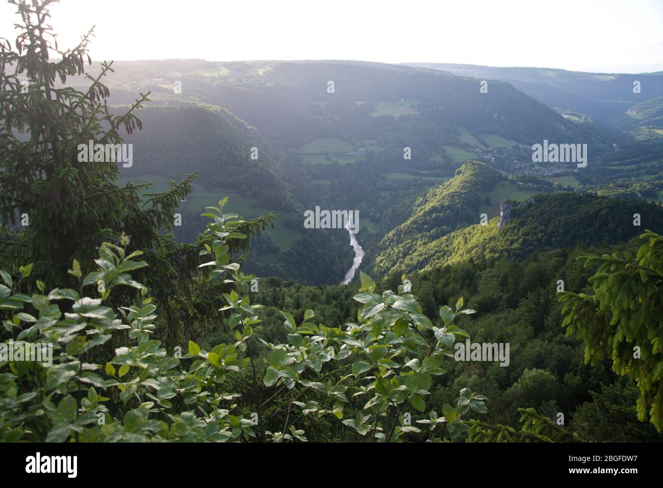 Blick vom Felskamm les Sommetres in die Schlucht des Doubs im gleichnamigen Naturpark Stock Photo