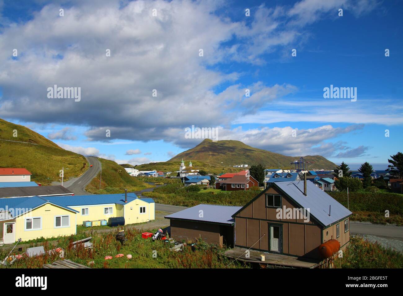 Alaska, view of Unalaska, Dutch Harbor, Aleutian Islands, United States Stock Photo