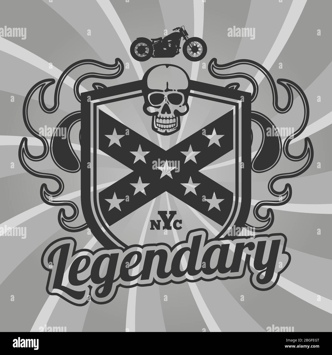 Motorbike club vector emblem. Motorcycle patch design. Illustration of legendary club Stock Vector