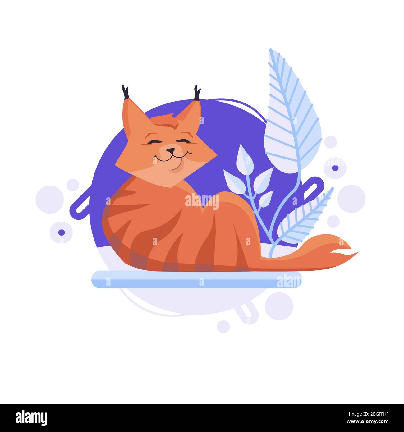 Cartoon cat lying on the ground and happily smiling. Red baby bobcat. Stock Vector