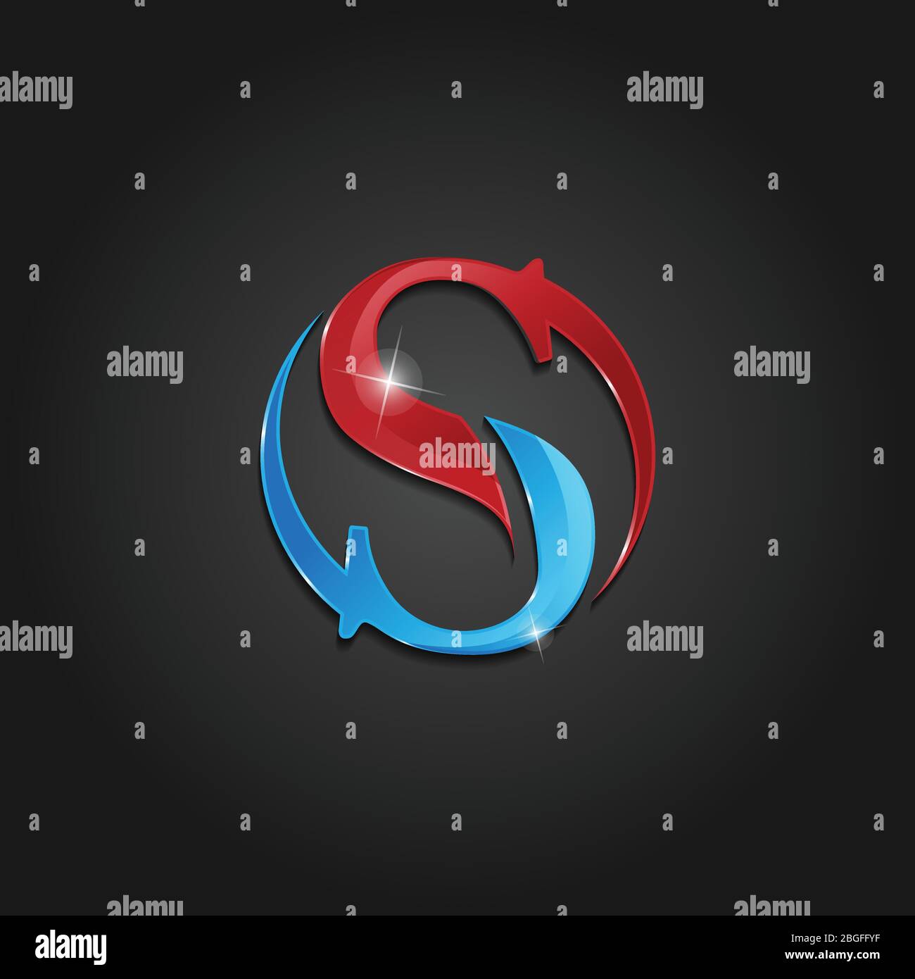 letter S shiny colorful lettermark logo vector design isolated on the dark background Stock Vector