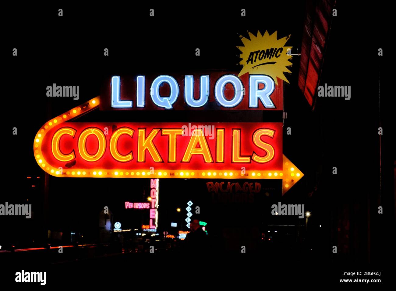 Atomic Liquor Cocktail Lounge and Bar, The Oldest Freestanding Bar in Las Vegas, Downtown Las Vegas, Nevada, USA Stock Photo