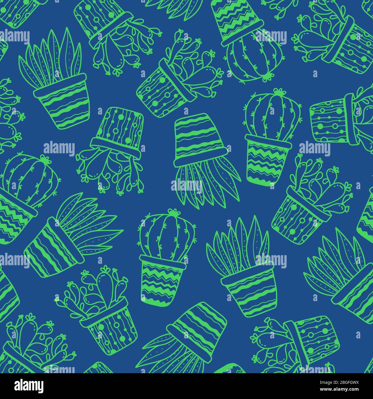 Trendy colors. Seamless pattern with silhouette potted plants cactuses ...