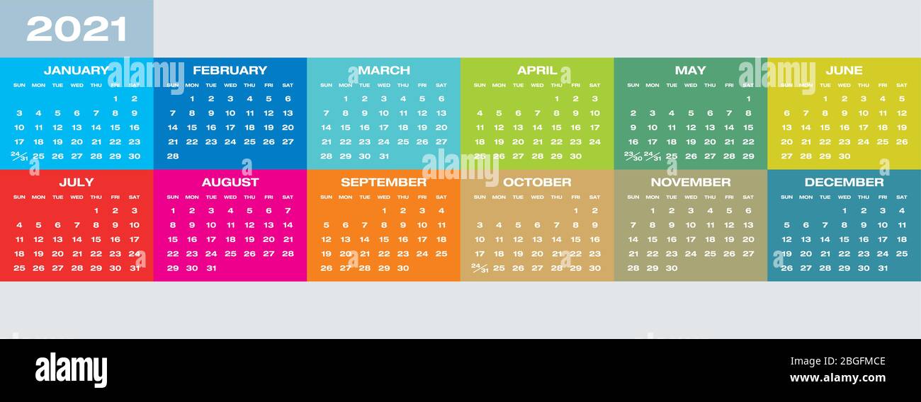Colorful Calendar for year 2021 in vector format Stock Vector Image ...