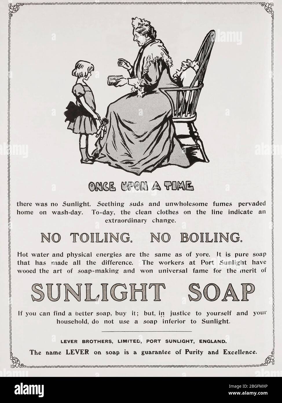 Advertisement for Sunlight Soap in the March 1907 edition of The Graphic, a weekly illustrated newspaper, published in London from 1869 to 1932. Stock Photo