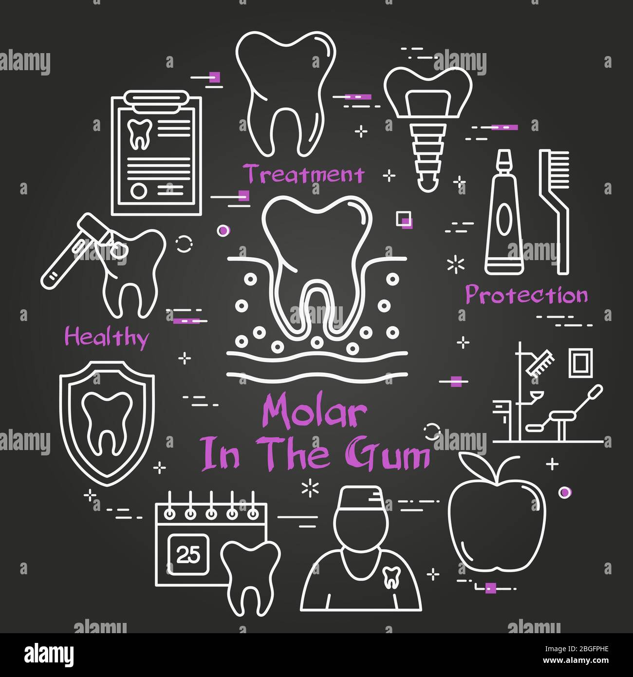 Vector black line round concept - molar tooth Stock Vector
